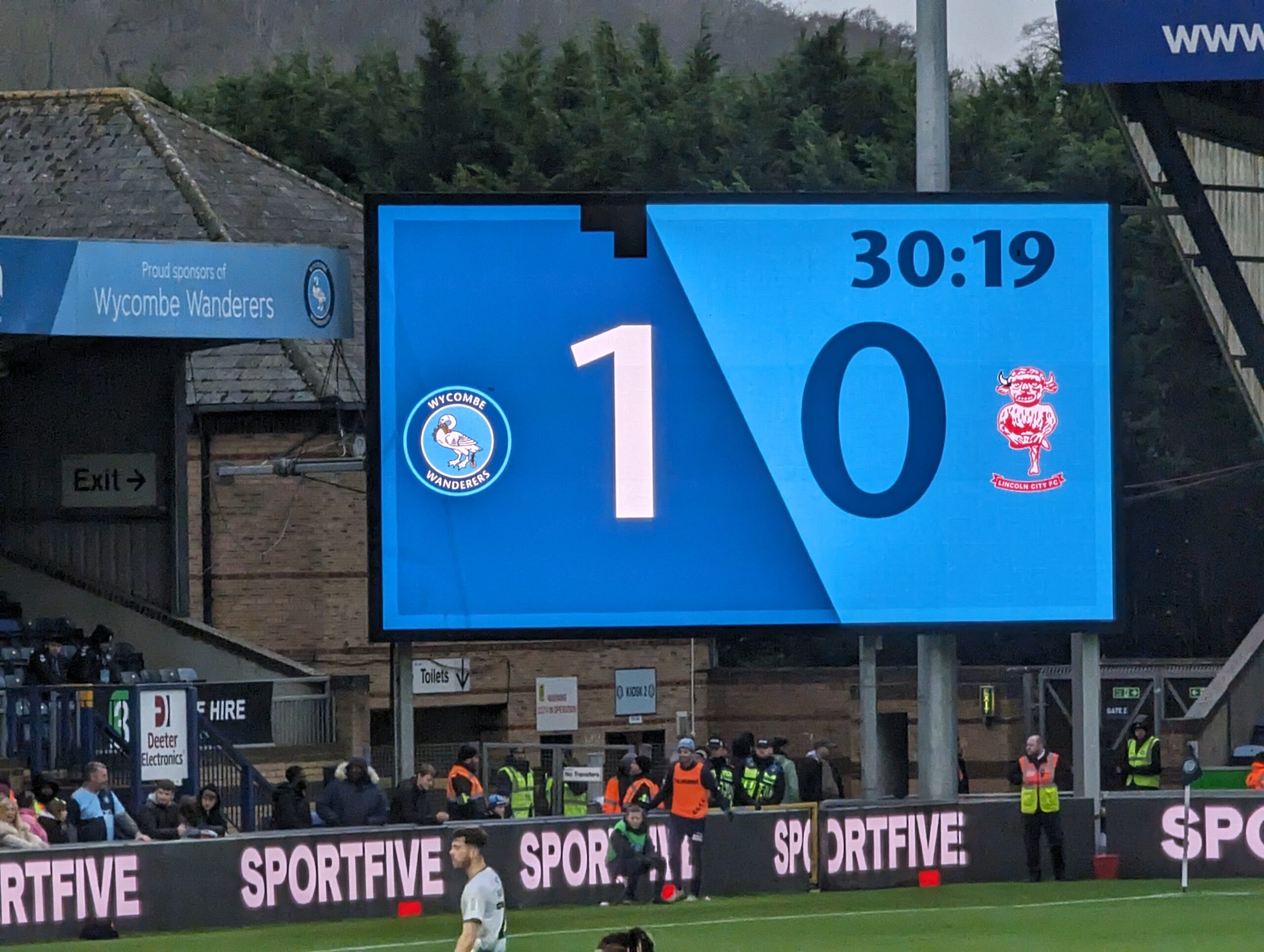 Terrific scoreboard at Adams Park